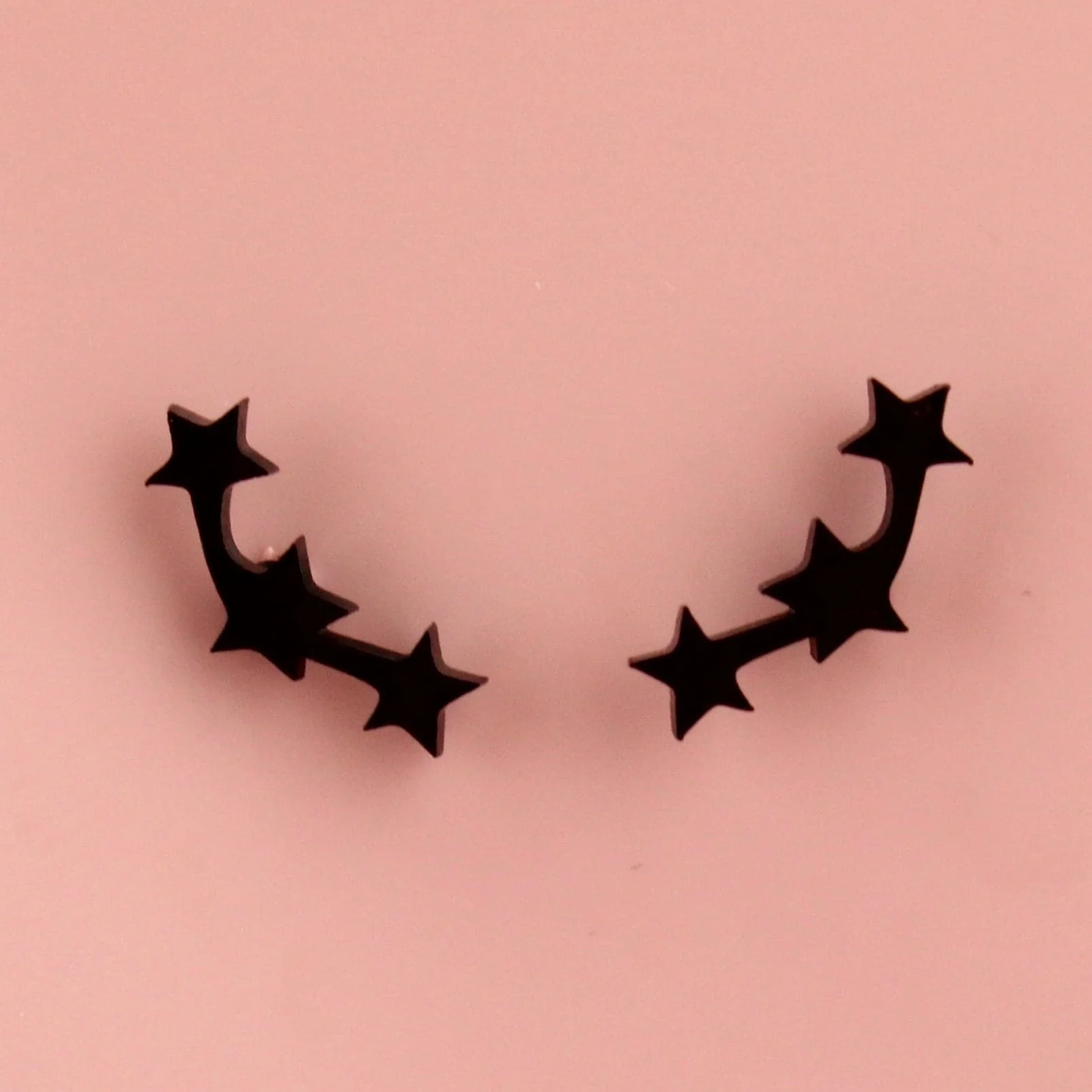 Triple Curved Star Stud Earrings (Black)