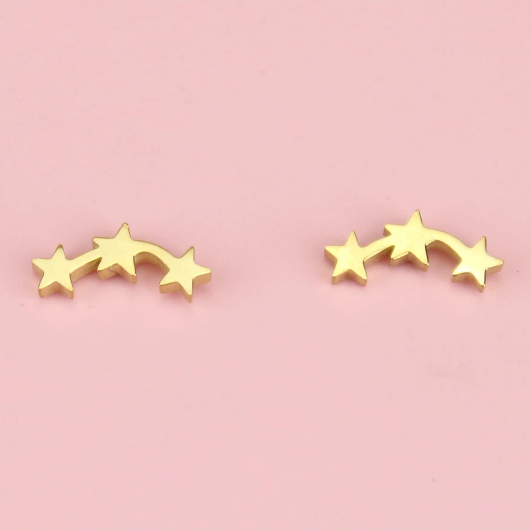 Triple Curved Star Stud Earrings (Gold Plated) - Image 2