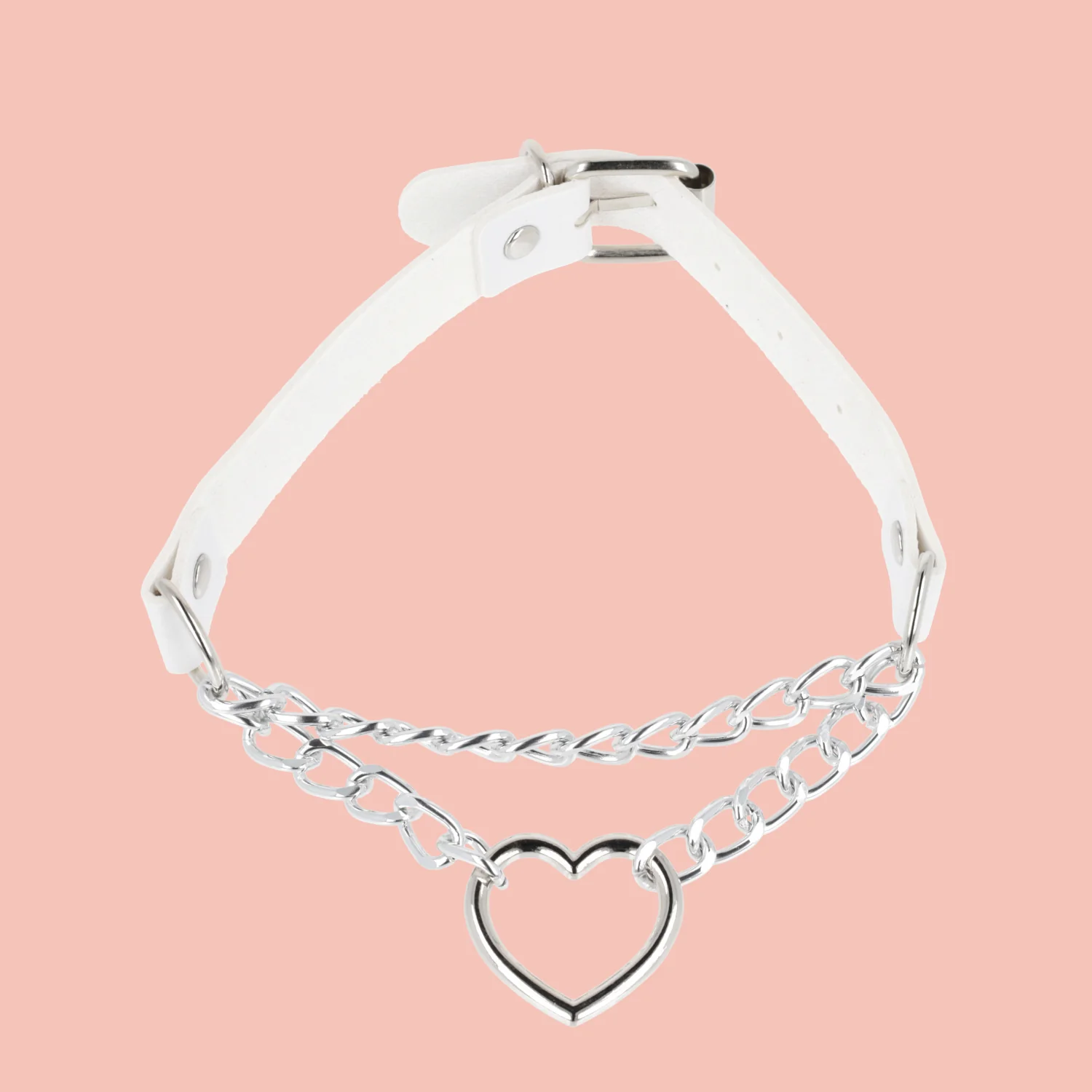 White Double Chain Heart Choker - Image 3
