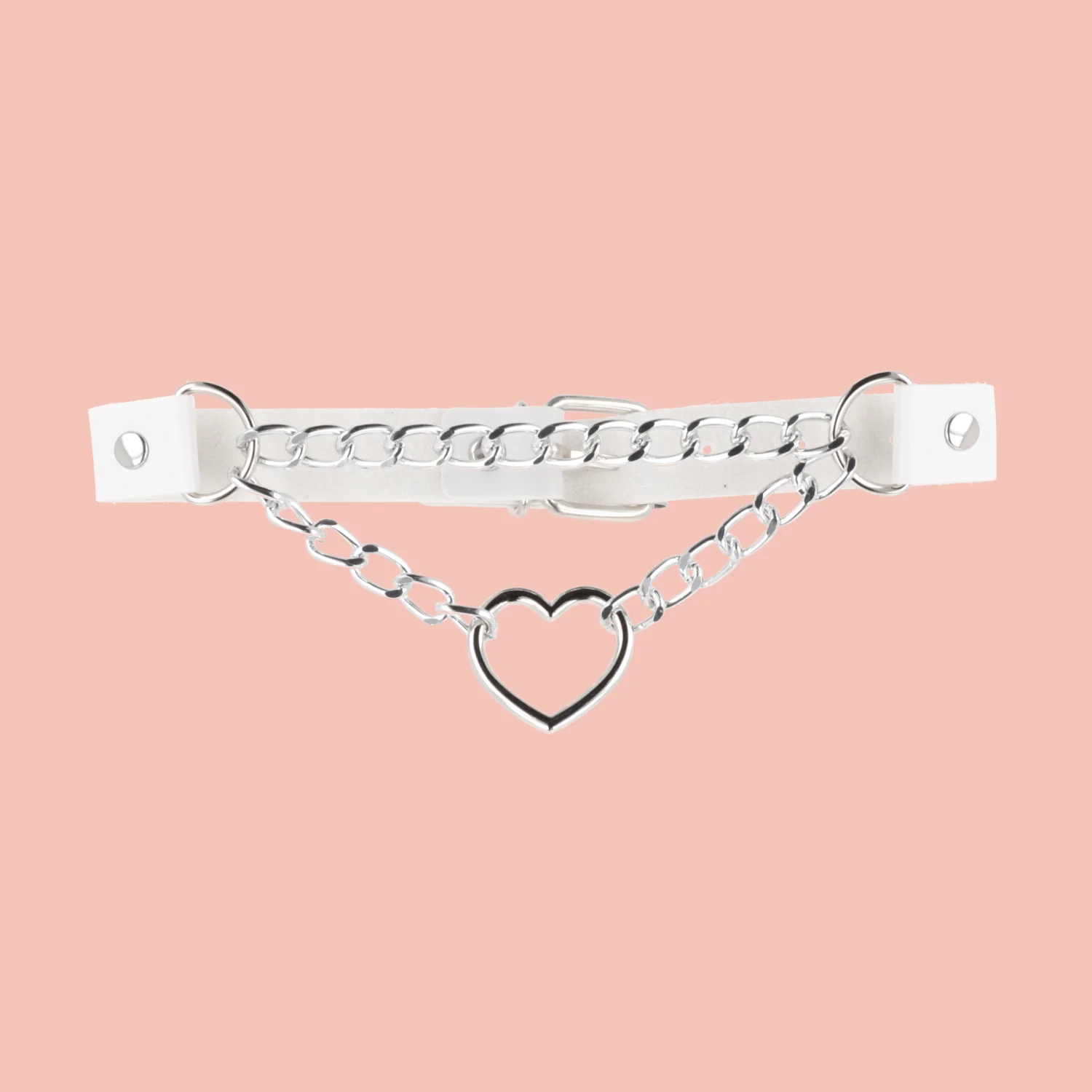 White Double Chain Heart Choker - Image 4