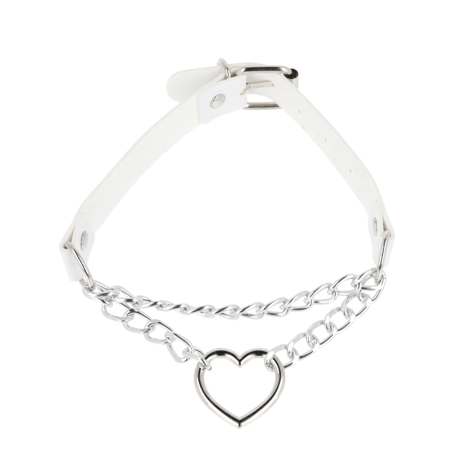 White Double Chain Heart Choker - Image 5