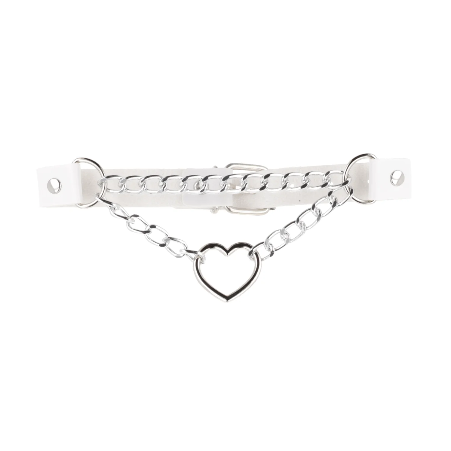 White Double Chain Heart Choker - Image 6
