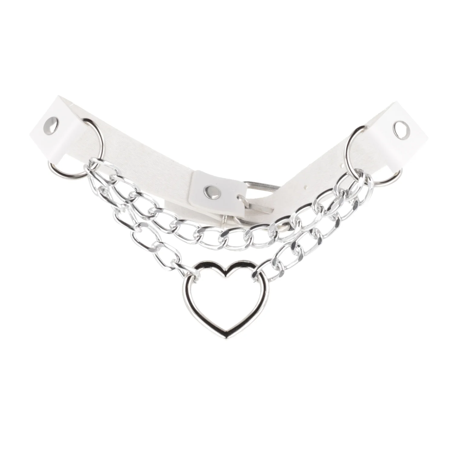 White Double Chain Heart Choker - Image 7
