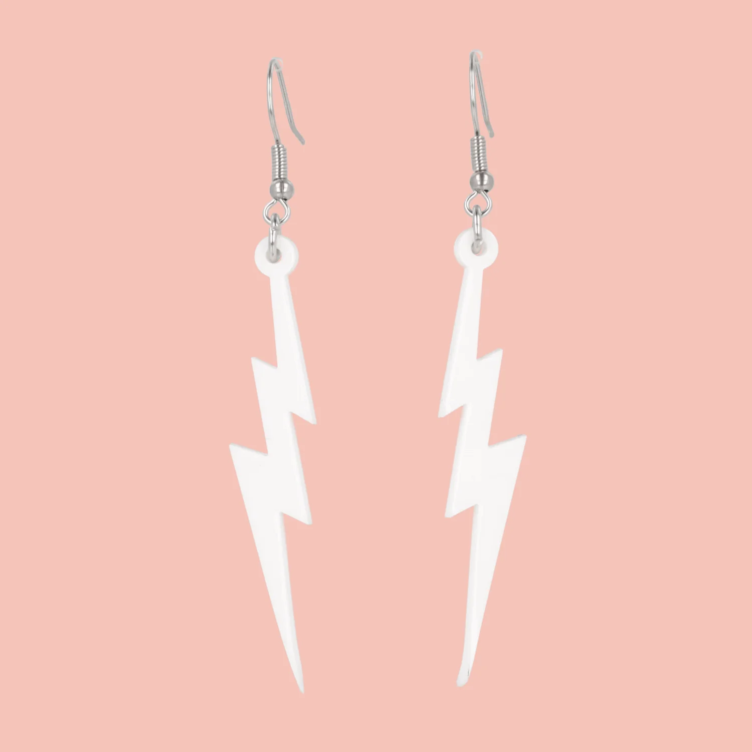 White Lightning Bolt Earrings