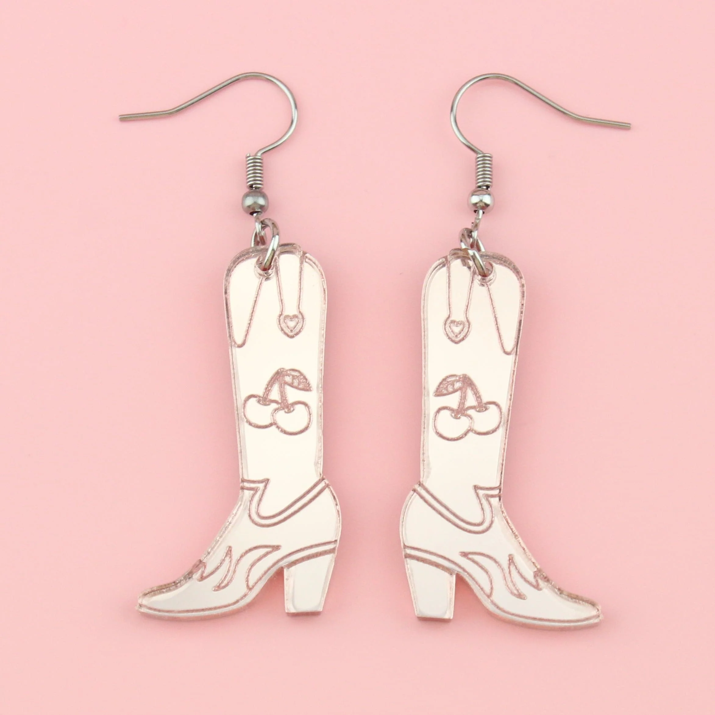 Working 9-5 Rose Gold Cowgirl Boot Earrings - Image 2